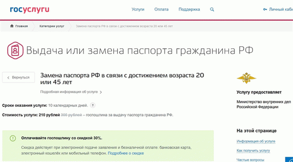 Оплата государственных обязательств за паспорта Российской Федерации через государственные услуги